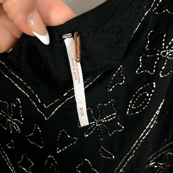 Free People Embellished Mini Slip Dress Size Medium Black Sleeveless Beaded - Picture 7 of 10